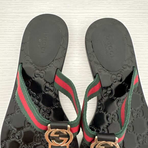 Gucci GG Black Thong Guccissima Sandals Logo Monogram Flip Flop Web Day 7.5 37.5 - Picture 2 of 10